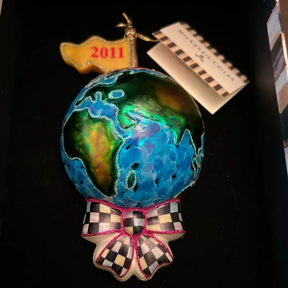 Mackenzie Childs Courtly Check Globe Ornament Retired 2011 - Picture 1 of 9